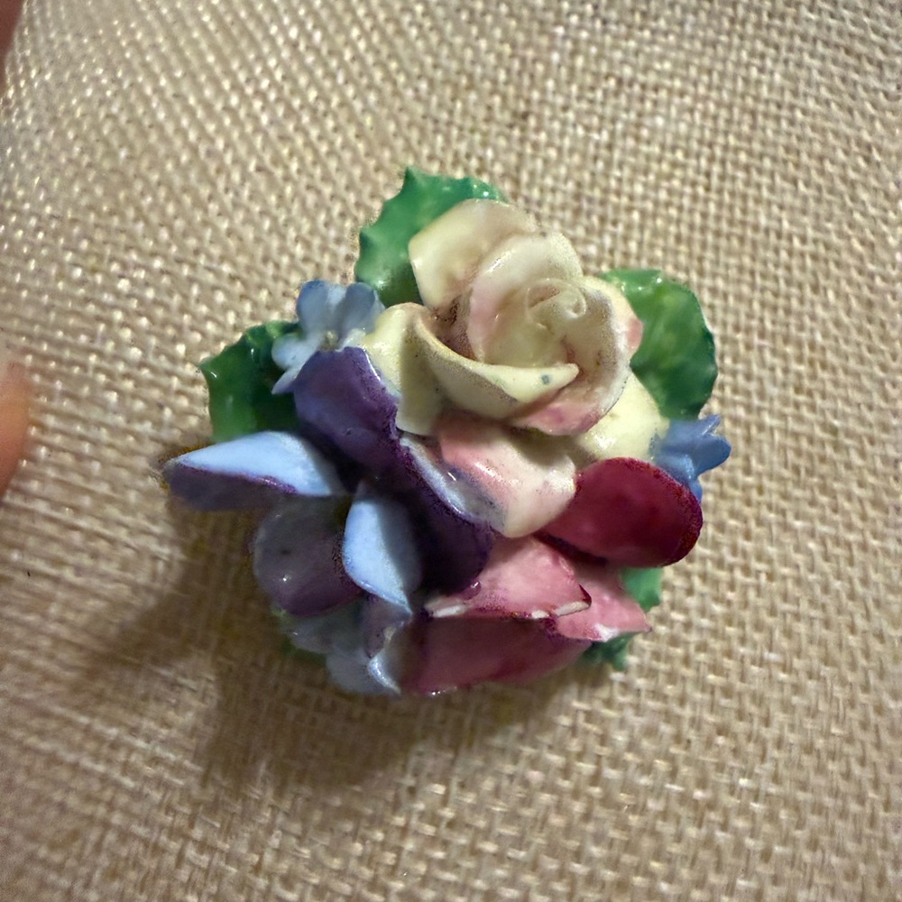 Vintage Porcelain Floral Cluster Brooch Hand Painted Bone China Flower Pin
